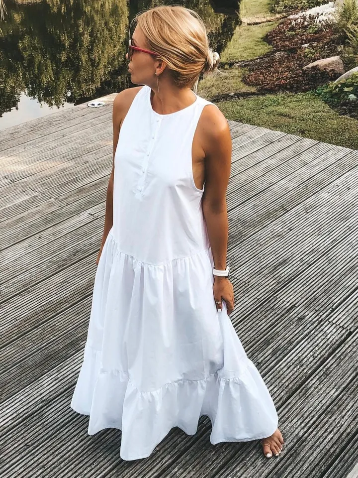 Long Cotton Oversized Summer White Dress | Pink Dress Long | Resort Wear Dress | Elegant Summer Loose Dress | Classy Summer Dress Big