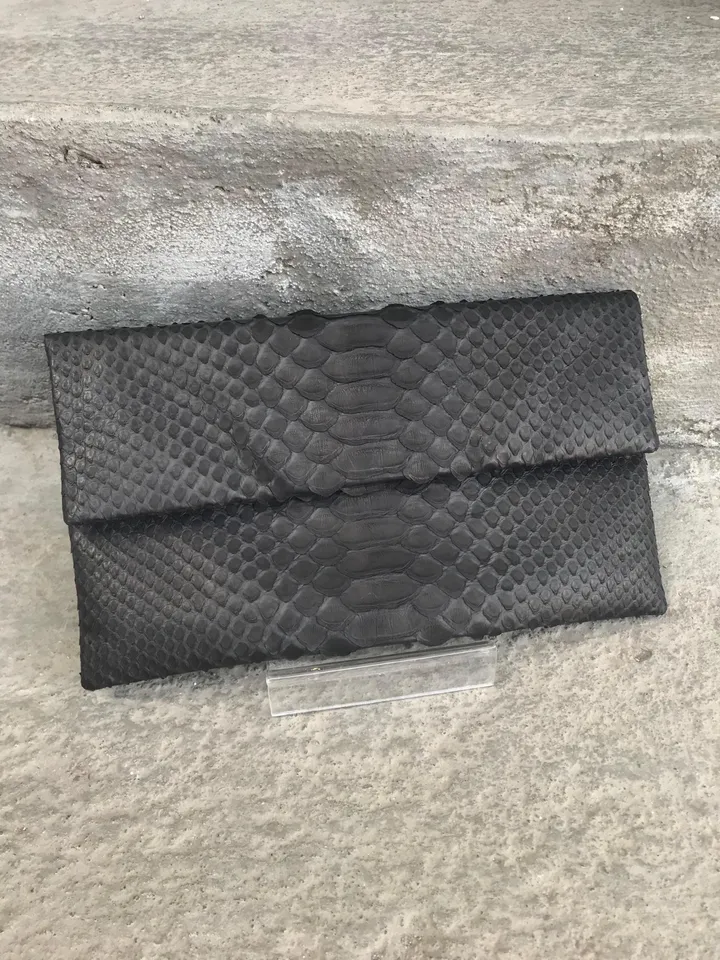 FAST DELIEVERY Black genuine python skin envelope clutch |  Foldover leather Woman Clutch | Elegant Classy Clutch bag | Snakeskin small bag