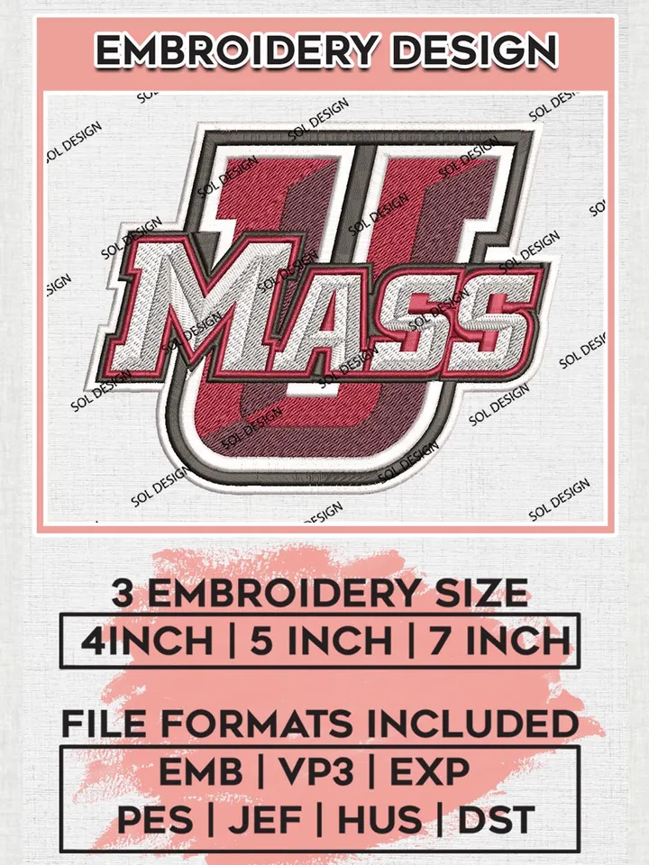 UMass Minutemen Logo Machine Embroidery Design, NCAA UMass Minutemen Embroidery Design Design files, NCAA Embroidery Designs, NCAA Machine Embroidery Designs, Digital Download