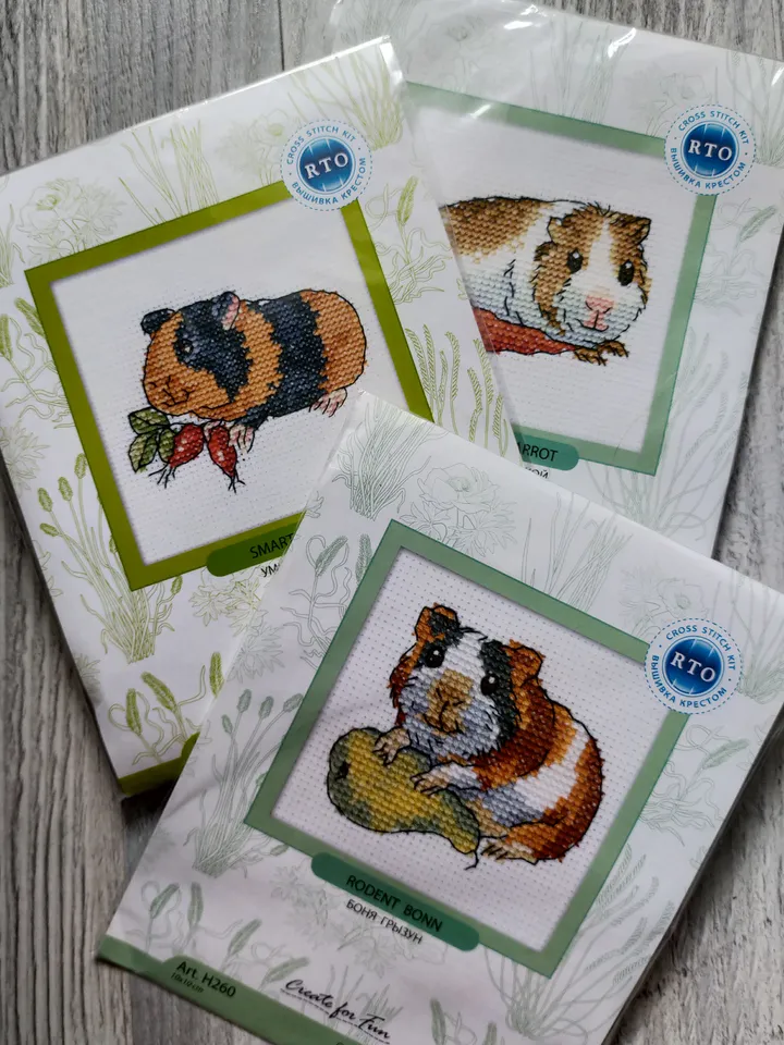Set of 3 cross stitch kits guinea pig