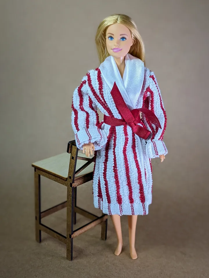 Handmade white & hot red terry bathrobe for 1/6 scale fashion female dolls