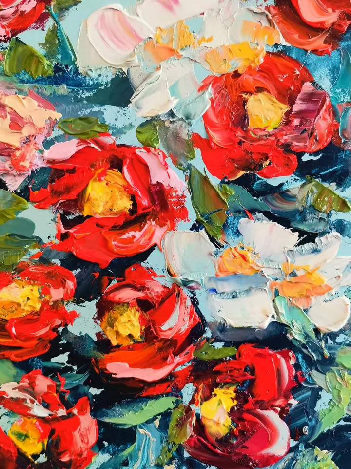 Roses Flower Coffee Candy Oil Painting Impasto Original Artist Svinar Oksana