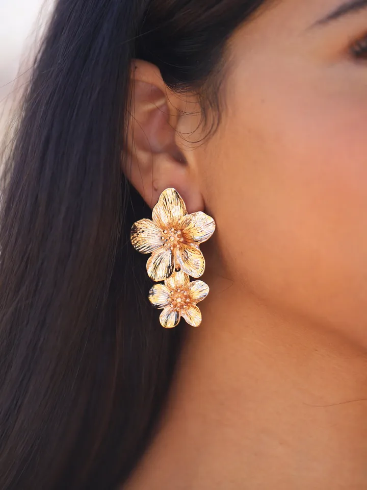 Boho Wedding Earrings, Champagne Gold Wedding Earrings, Statement Wedding Earrings, Chandelier Statement Bridal Earrings, Floral Jewelry