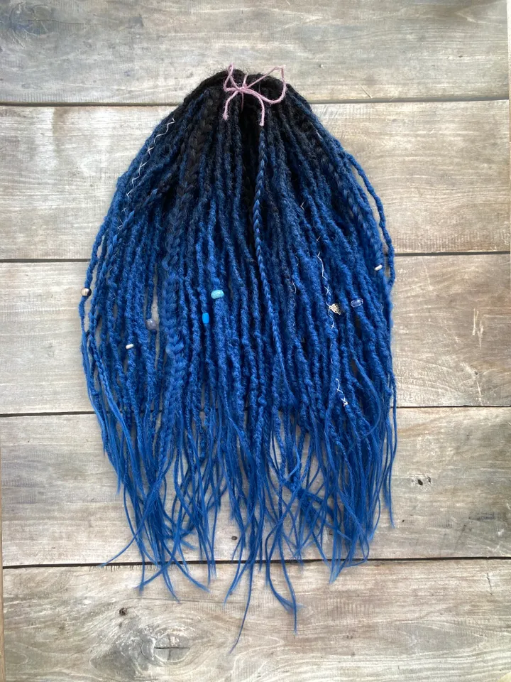 Black to blue ombre synthetic Double ended dreadlocks, ready to ship