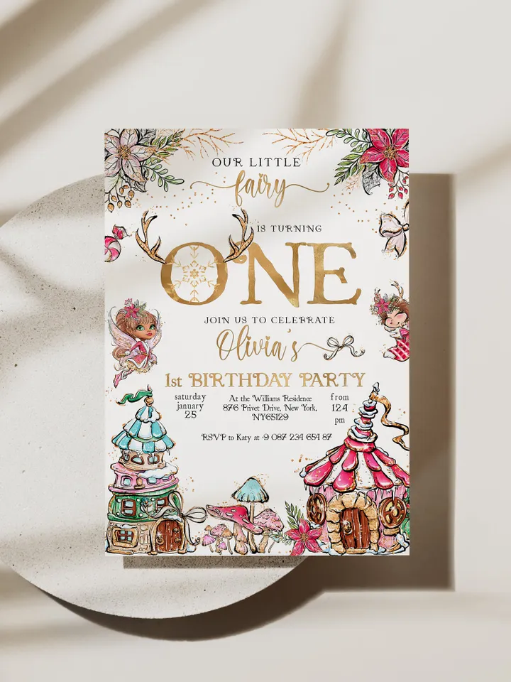 Christmas Pixie Birthday Invitation; Magical Fairy Invitation; Enchanted Fairy Girly Birthday Party Invitation; Christmas Birthday one; CF1
