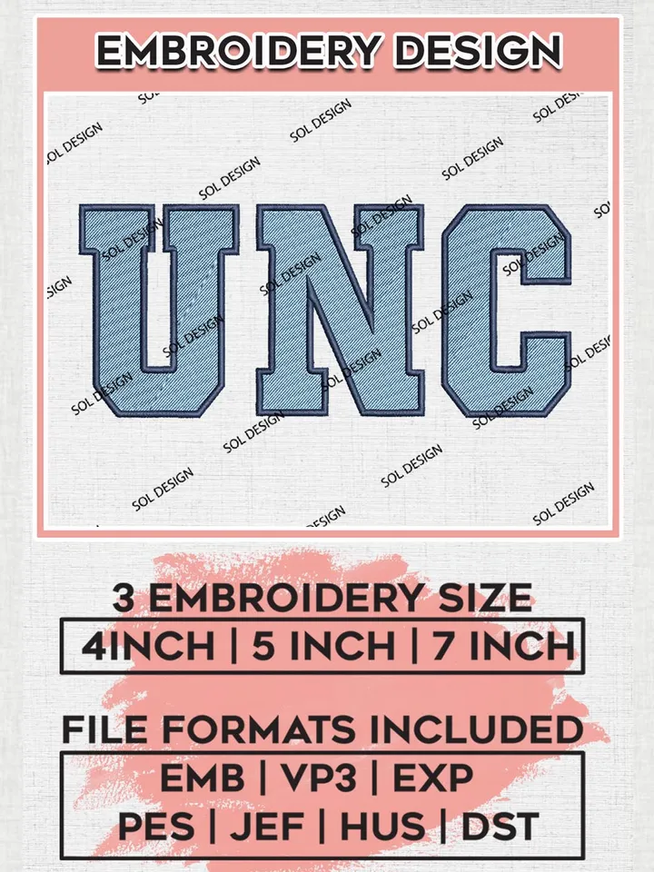 NCAA UNC Team Logo Embroidery Design Files, NCAA North Carolina Tar Heels Machine Embroidery, NCAA Teams, 3 sizes, NCAA Machine embroidery designs, Digital Download
