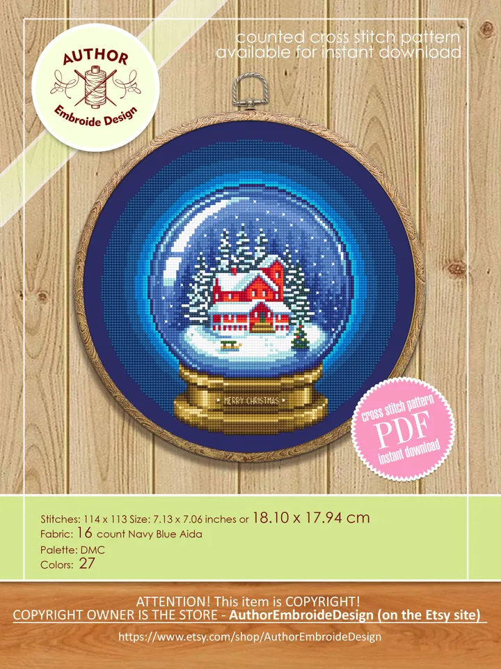 Merry Christmas cross stitch pattern download PDF, Snow ball cross stitch chart, Winter holiday hand embroidery PDF, Christmas ball #N59