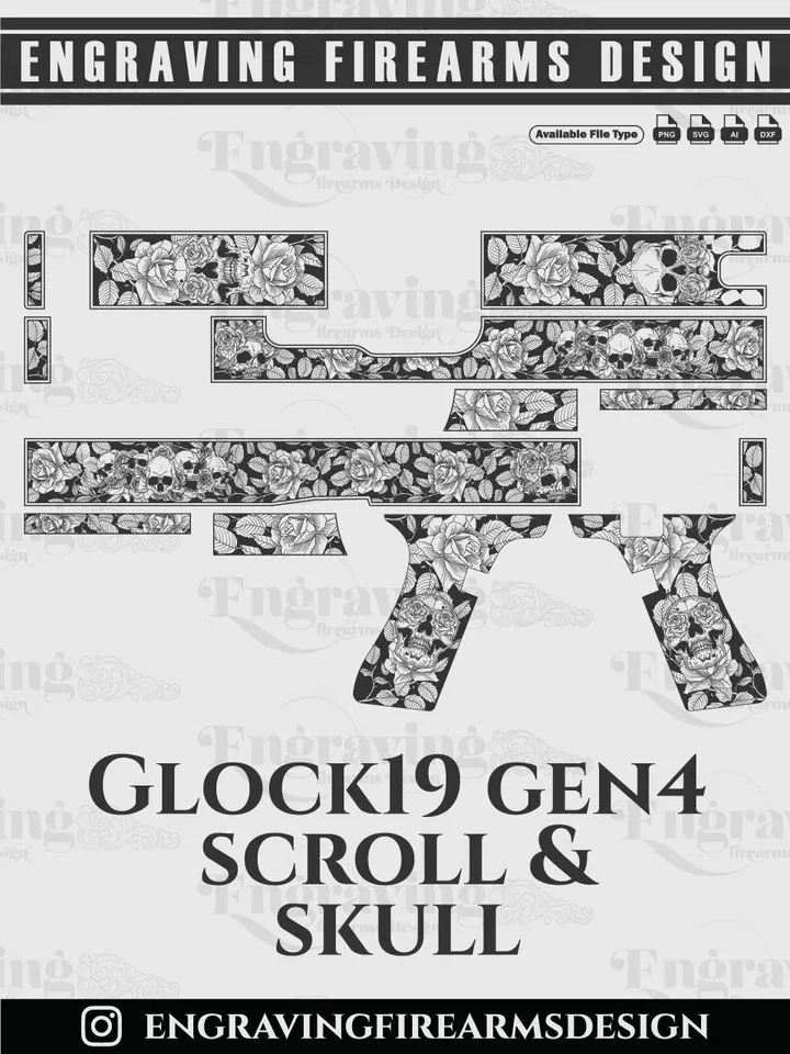 Glock19 Gen4 Engraving Design | Vector File Bundle for Laser Engraving Svg