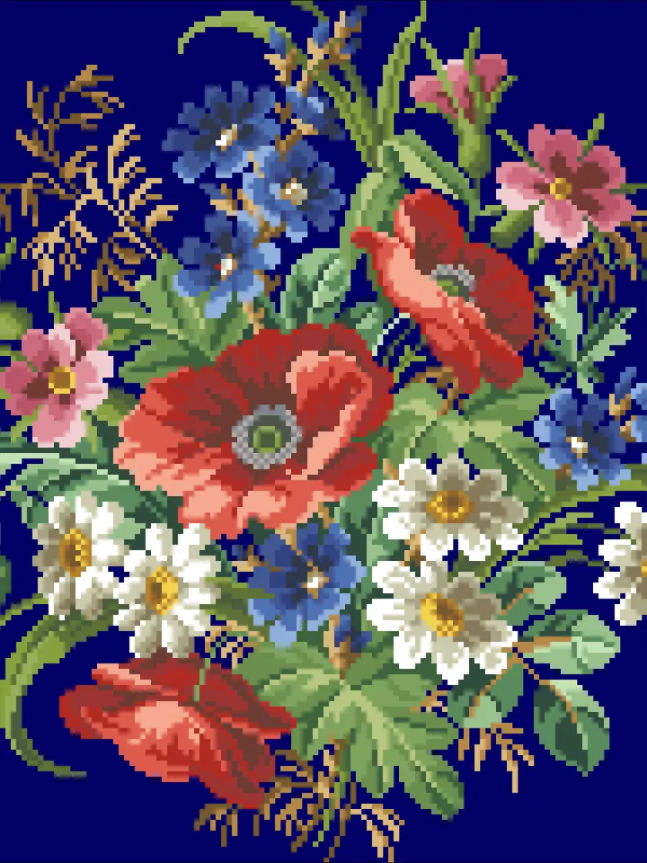 Antique Cross Stitch Pattern Poppy Counted Digital Download PDF