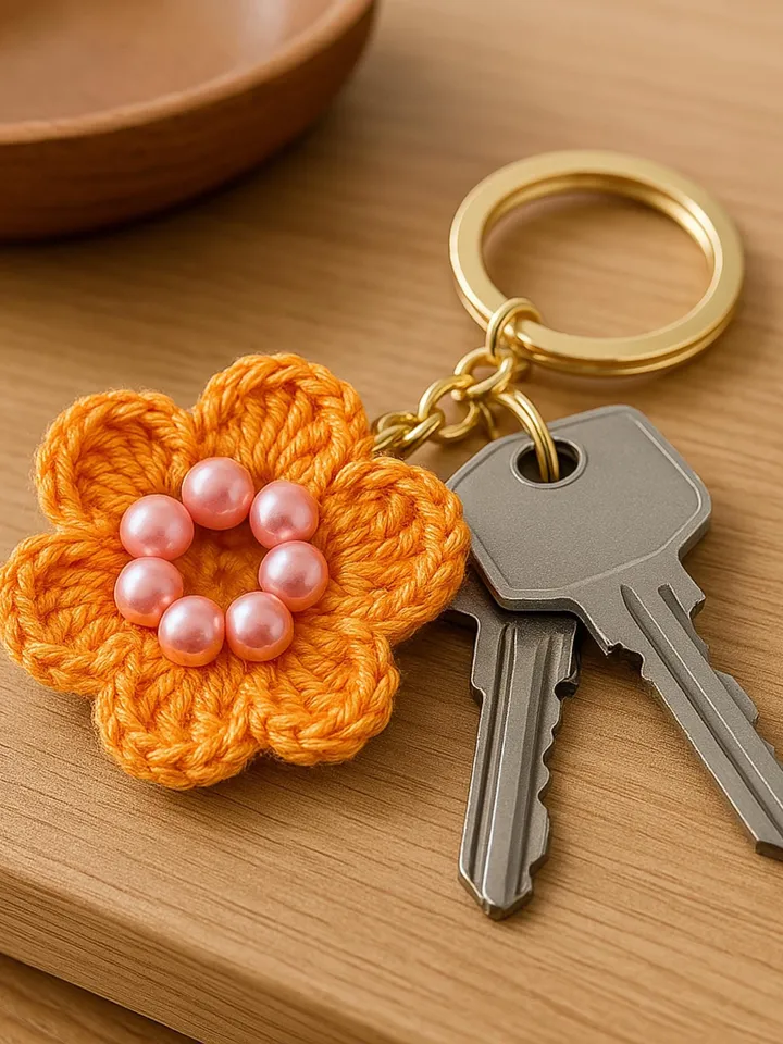 Easy Crochet Flower Keychain Pattern, Easy PDF Mini Crochet Design for Car Accessories or Valentine's Day Gift
