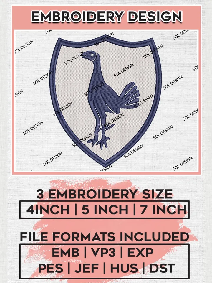 Tottenham Hotspur Embroidery Design Files, Premier League Embroidery files, EPL Tottenham Hotspur Teams, Football, Digital Download