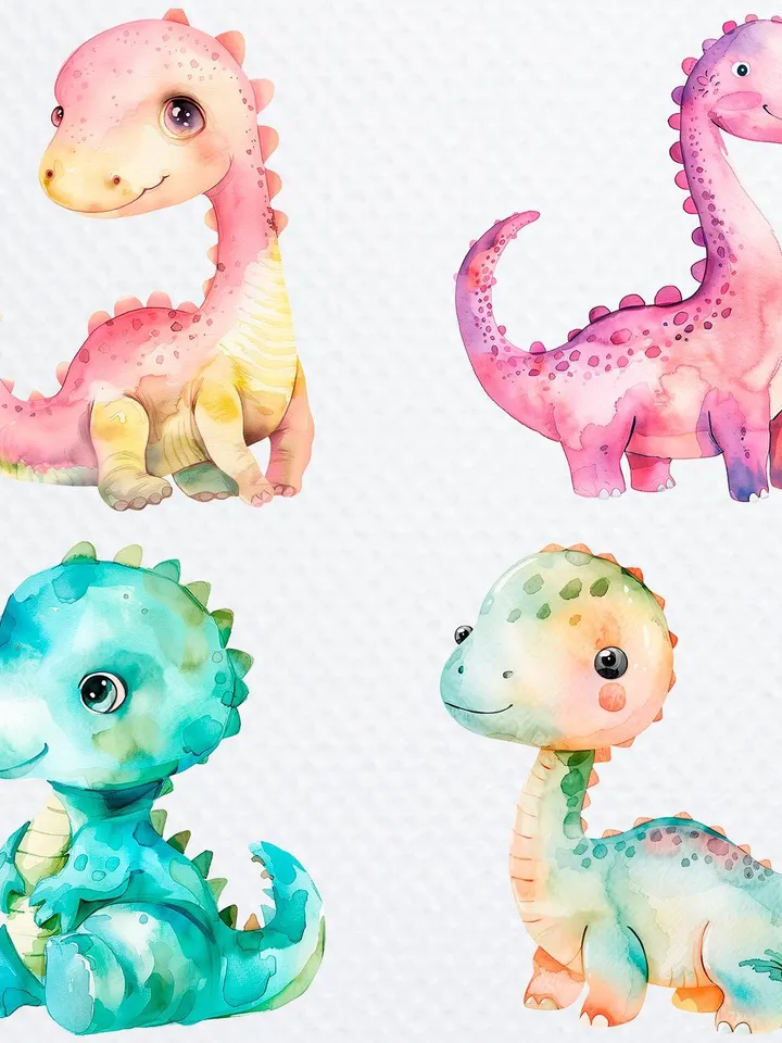 24 Cartoon Dinosaur PNG Bundle, Baby Dinosaur Watercolor clipart for sublimation, High Quality PNGs, Digital Paper craft, junk journals