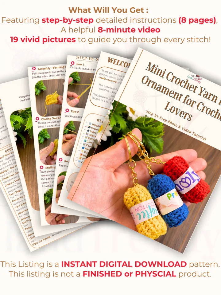 Crochet Keychain Tutorial - Mini Crochet Yarn Ball Ornament for Crochet Lovers - Inspirational Crochet Keychain Ideas