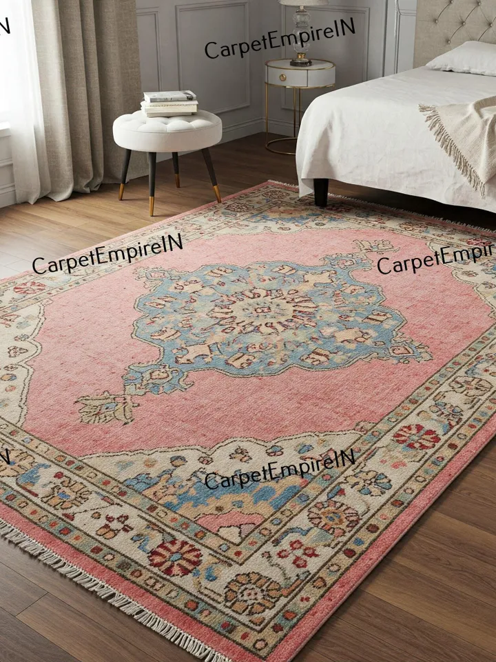 Exquisite Peach Oushak Hand Knotted Rug 4x6,5x8 6x9,8x10,9x12,10x14 ft Handmade Rugs for Living Room,gift for her-Antique Contemporary rug.
