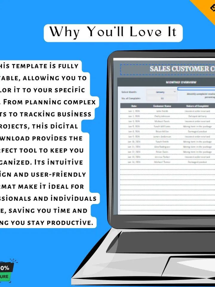 Sales Customer Complaint Resolution Tracker Template, Google Sheets, Digital Download for Effective Issue Management