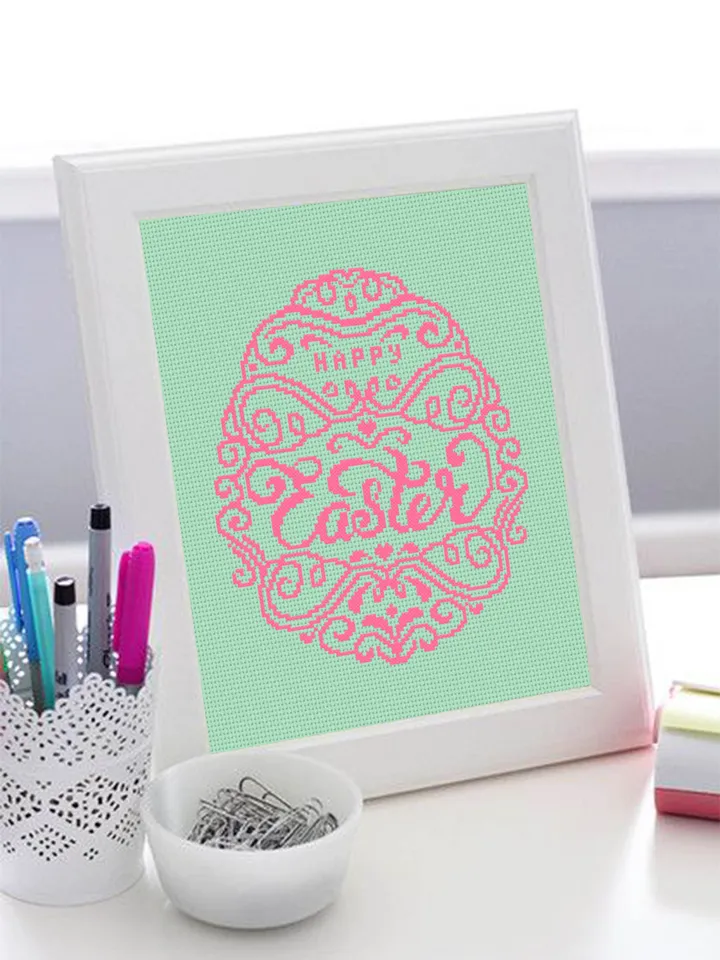 Easter egg cross stitch pattern PDF Happy Easter cross stitch download PDF, Monochrome cross stitch chart, Vintage easter ornament #T4