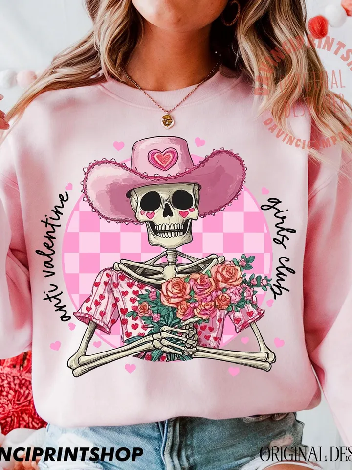 Anti Valentine girls Club skeleton Png, Valentines Day Png, Funny Valentine Png, Skeleton Png, Single girls Png, Skeleton Valentine, Funny