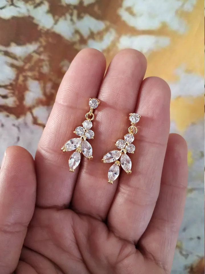 Bridal Necklace Set, Gold Diamond Wedding Earrings, CZ Bridal Earrings, Vintage Style Rose Gold Bridal Jewelry, Art Deco Bridal Earrings,