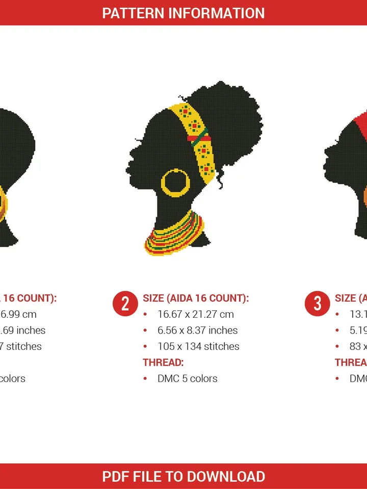 African Women silhoutte Set 3 Cross stitch pattern | Embroidery Pattern | Instant Download | Embroidery Designs