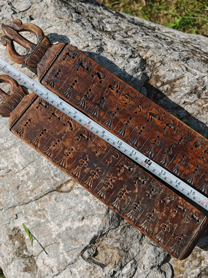 Gandhanra Antique Tibetan Buddhist Zanpar Wooden Mold Stick,Dharma Ritual Plate,Intricately Carved Esoteric Ritual Objects and protectors