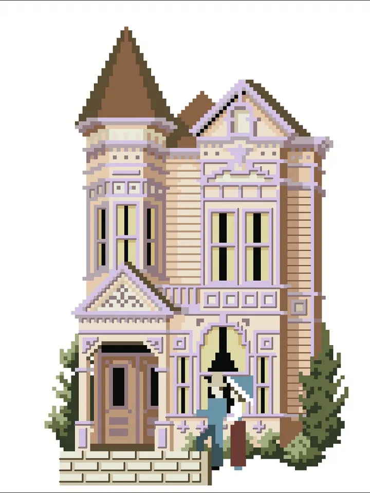 Vintage Cross Stitch Pattern Victorian House Counted Digital Download PDF