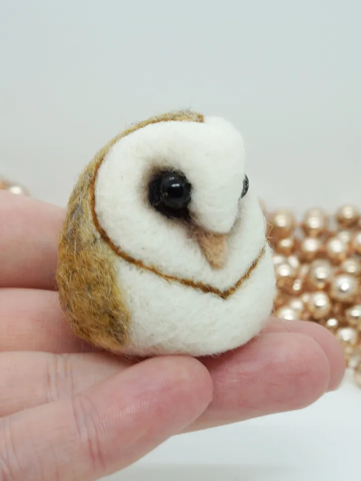 Miniature needle felted barn owl, baby owl, made to order