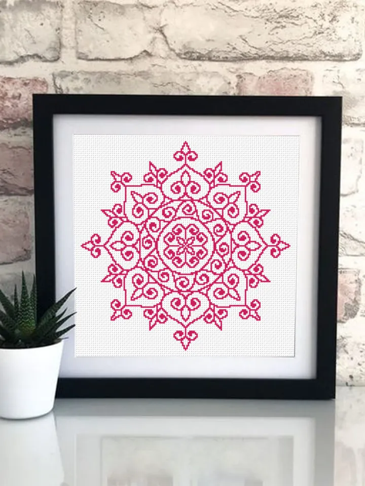 Easy mandala cross stitch pattern download PDF Monochrome floral ornament cross stitch chart, Mandala embroidery beginner, Home decor #M34