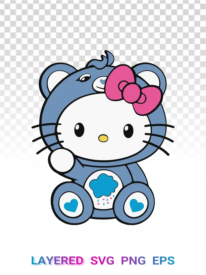 Hello Kitty Bedtime Bear PNG, Blue 💙 Care Bears Sanrio SVG