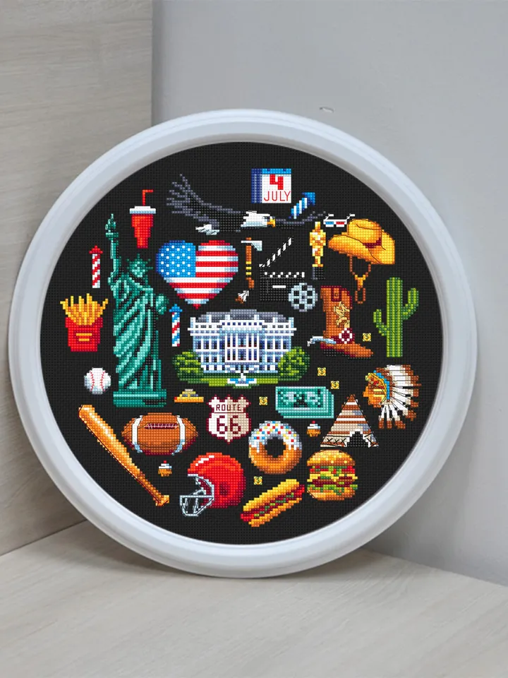 USA cross stitch pattern download PDF United States of America pattern round sampler Independence day Modern beginner stitch Home decor #E11