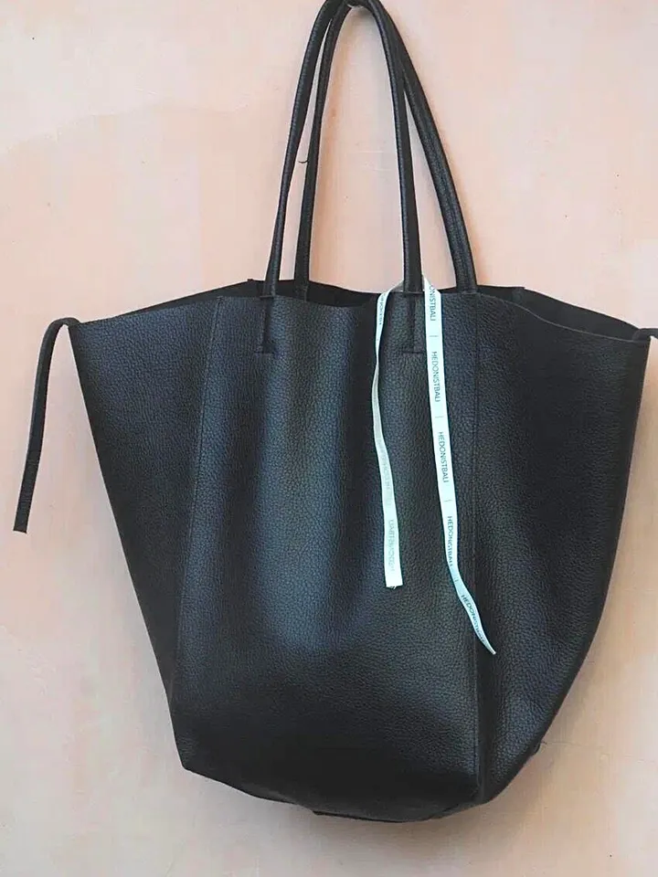 Genuine leather black tote shopper big bag / everyday purse / handmade bags / designer bags / summer bag / gift for her