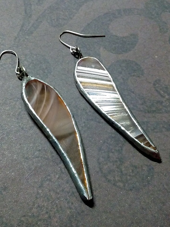 Dangle earrings, beige earring, glass earrings, simple stained glass, long earrings, kawaii earrings, petals