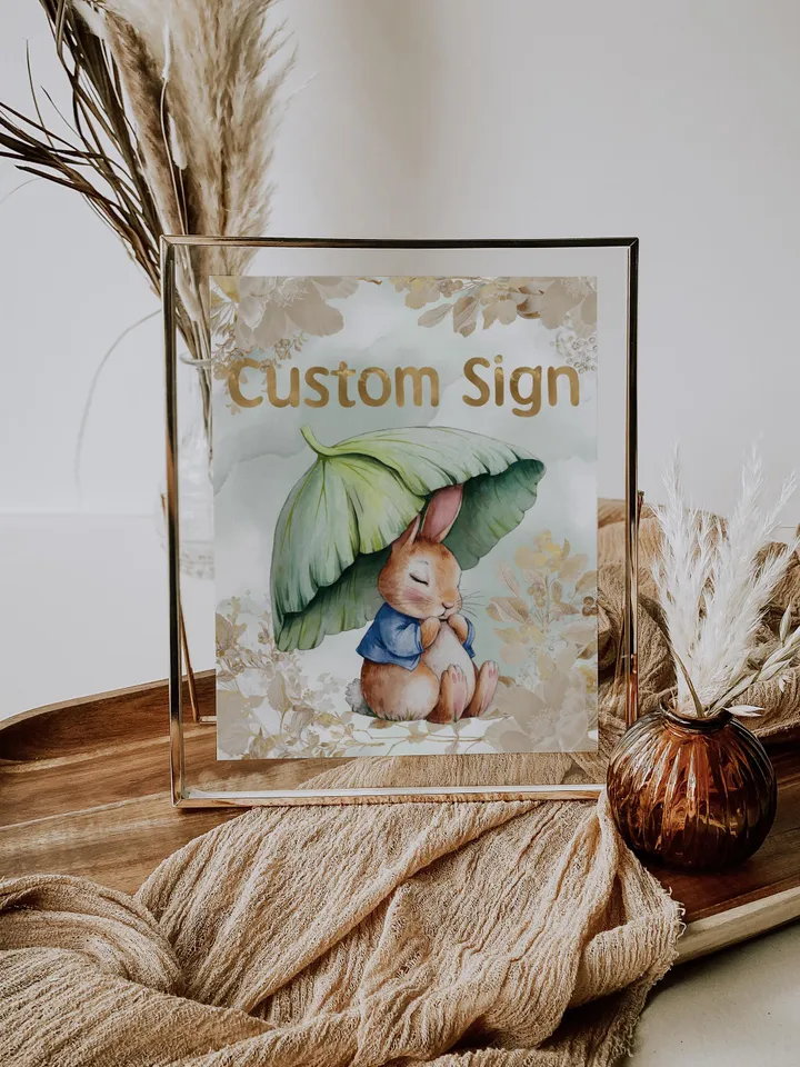 Editable and Printable Custom Sign template for 1st Baby Birthday party in Peter Rabbit style instant download and unlimited access pr888