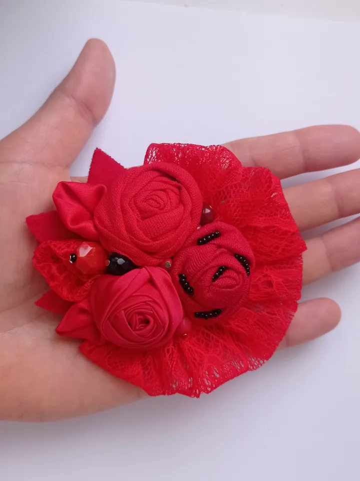 Red Textile Brooch Pin