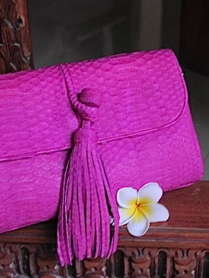 Genuine Python Skin Clutch with tassel |women purse | exotic leather bags | hot pink evening clutch | designer crossbody bag handmade