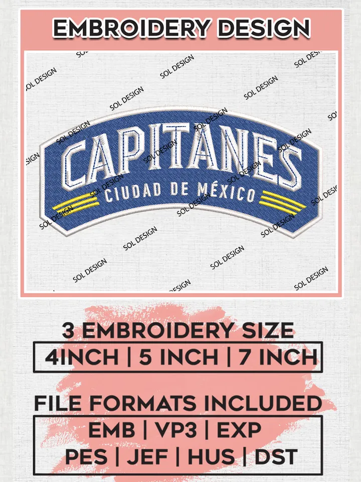 NBA Capitanes Team Writing Logo Embroidery Designs, NBA G League Team Embroidery Files, Basketball Machine Embroidery Designs, NBA Mexico City Capitanes Team Logo, Sport Machine Embroidery Design, Digital Download