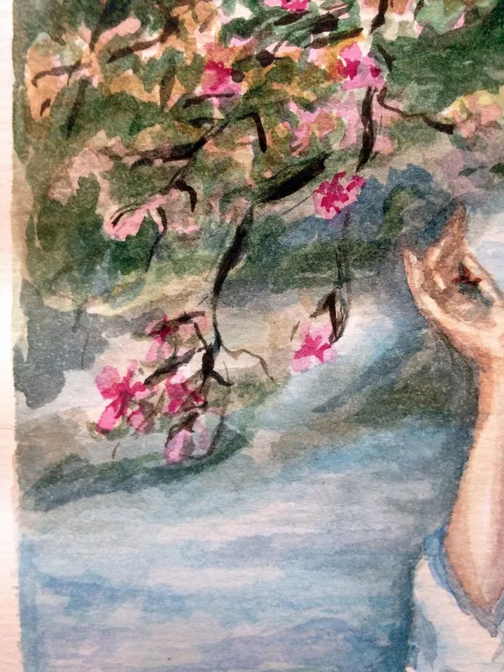 Woman painting Watercolor painting Original painting Blossom Sakura art Oriental