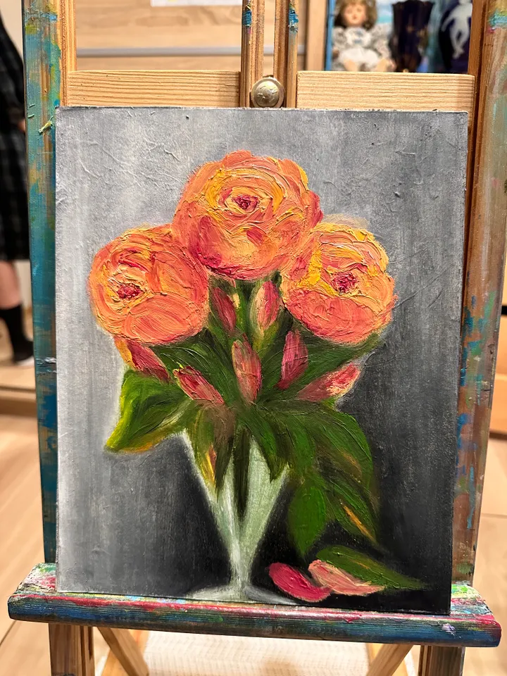 Oil Painting Bouquet of Roses in a Glass Vase Roses Flowers Still Life Nature