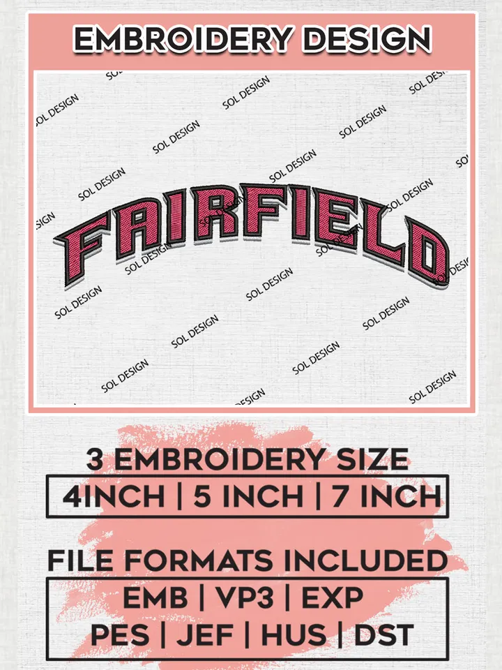 NCAA Fairfield Team Writing Logo Embroidery Design Files, NCAA Fairfield Stags Machine Embroidery, NCAA Teams, Game Day, 3 sizes, NCAA Machine embroidery designs, Digital Download
