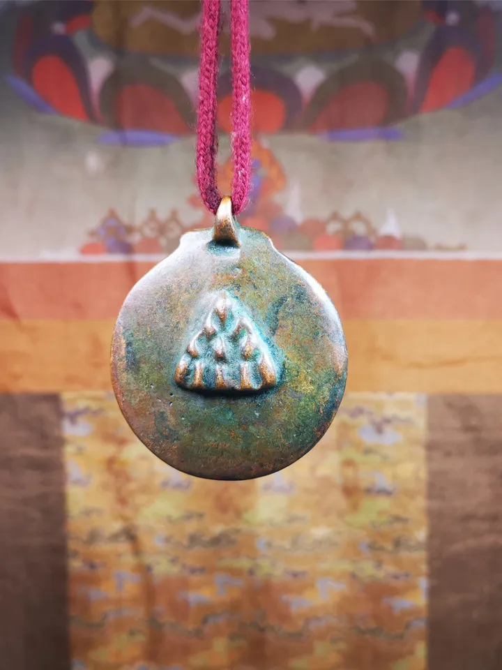 Gandhanra Acient Tibetan Buddhist Amulet,Melong Mirror,Calendar Badge,SIPAHO(srid pa ho),Unique 2 Sided Pattern,1.89&quot;