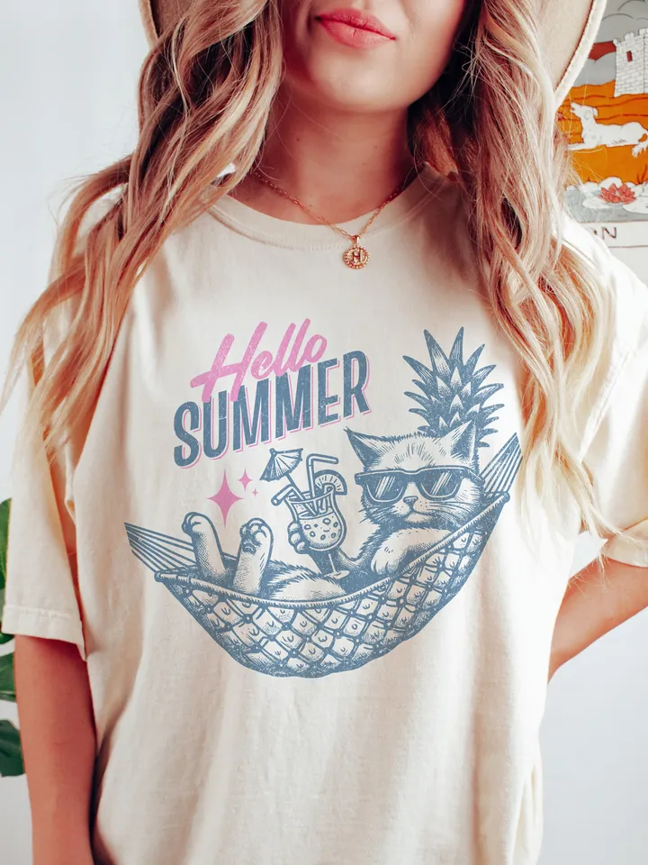 Hello Summer png,Retro summer png,Summer Vibes,Trendy Summer Png,Beach png,Beach vibes png, Funny Cat Summer,Funny Sarcastic png