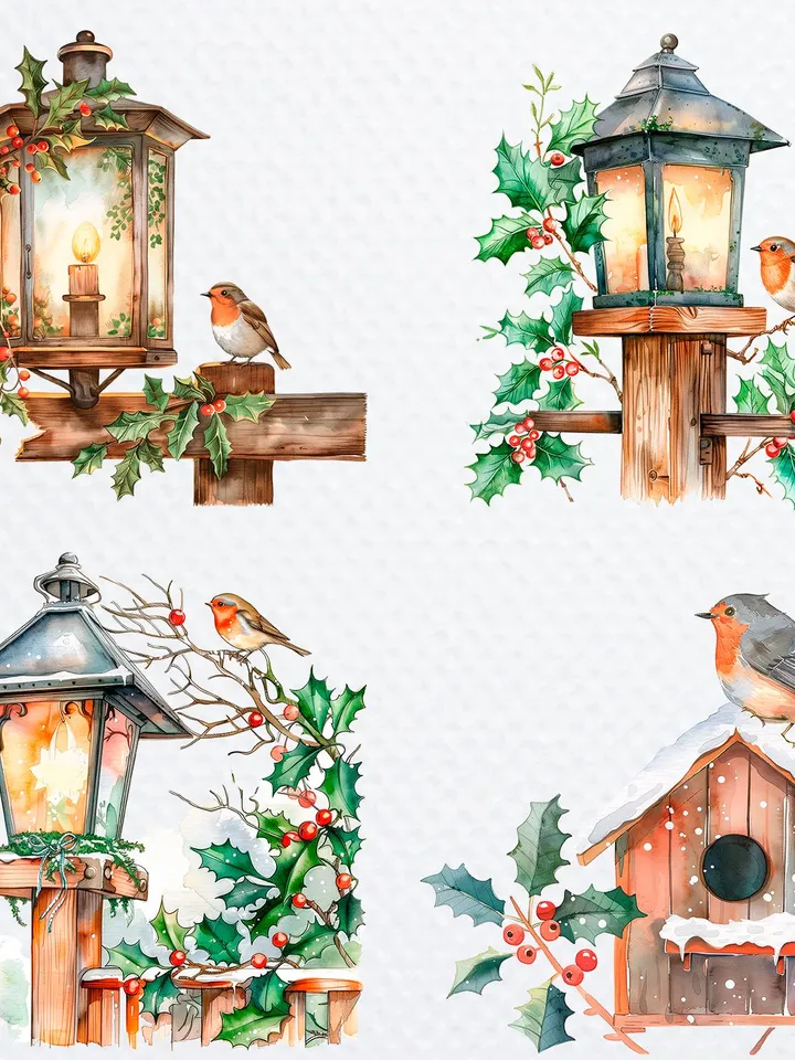 21 Christmas Robin PNG Bundle, Printable Watercolor clipart for sublimation, Digital download, High Resolution, Paper craft, junk journals