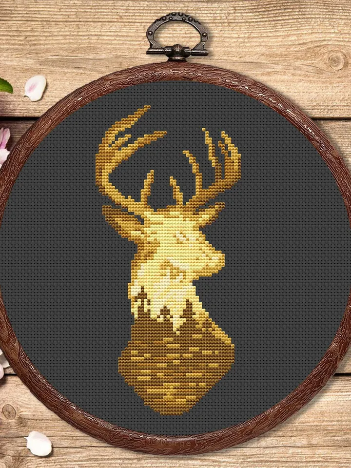 Deer Cross Stitch Pattern, Animal Cross Stitch, Embroidery Deer, Watercolor Deer Silhouette Cross Stitch, Modern Cross Stitch #anm025
