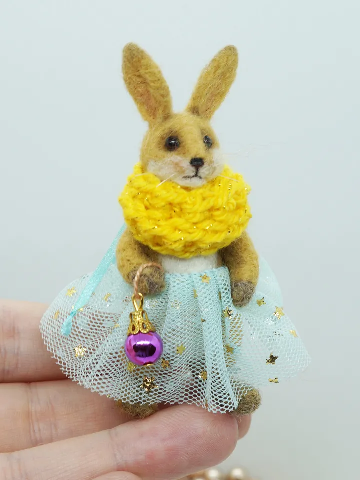 Lilly Belle, miniature needle felted rabbit, Christmas gift, ships from the US