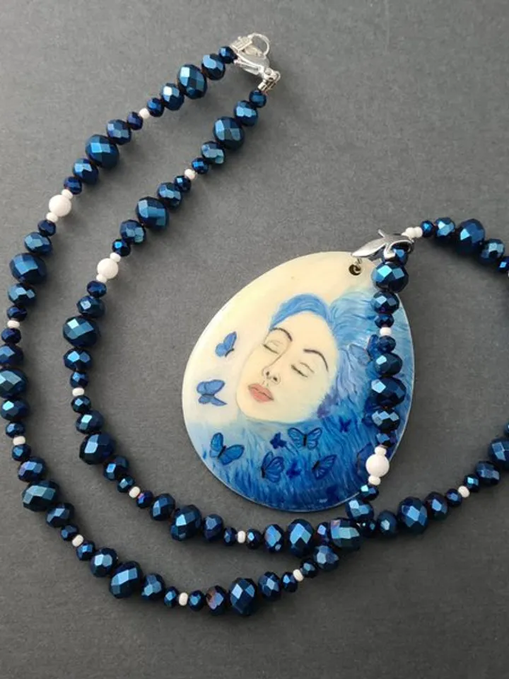 Hand painted jewelry, hand painted necklace, miniature painting on pearl pendant
