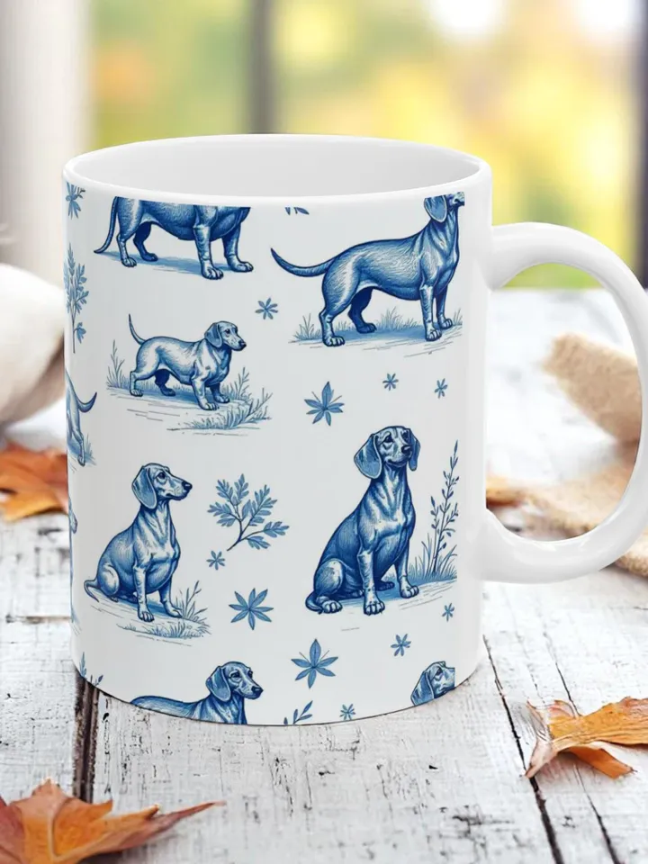 Blue Dachshund Ceramic Mug - Dog Lover Gift, Pet Owner Coffee Cup, Dachshund Decor, Animal Lover's Mug, Personalized Dog Mug, Cute Dog Cup