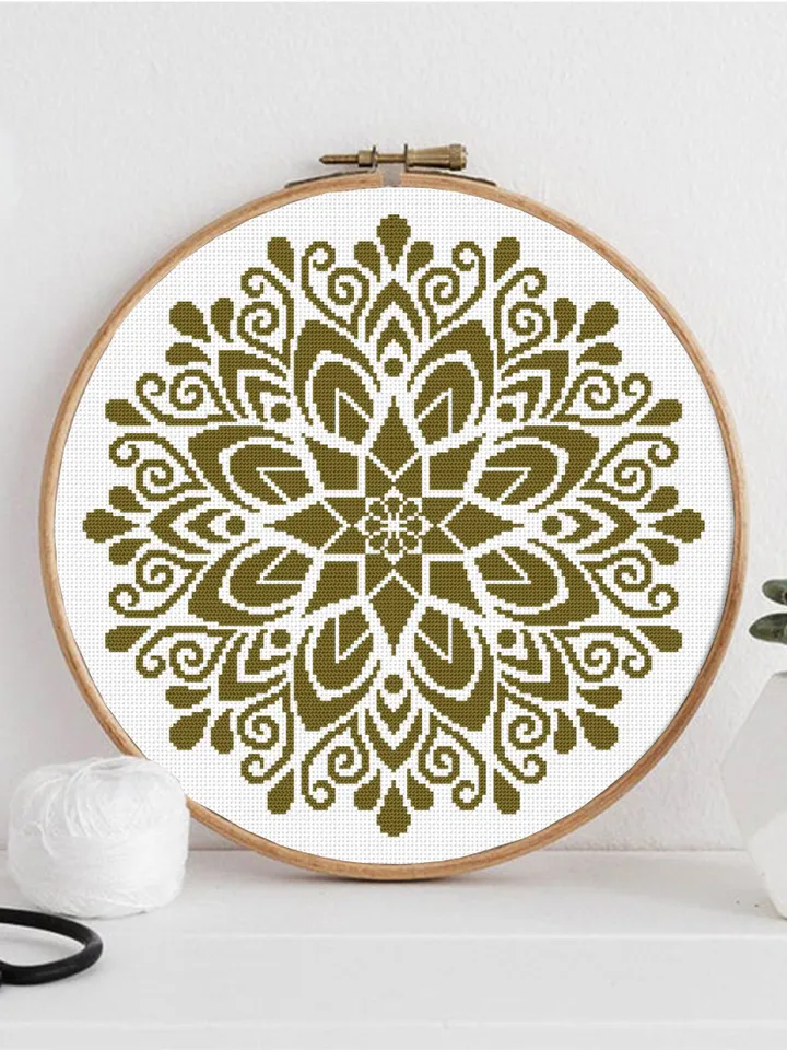 Mandala cross stitch pattern download PDF Simple mandala digital Monochrome cross stitch Modern mandala ornament cross stitch chart #M180