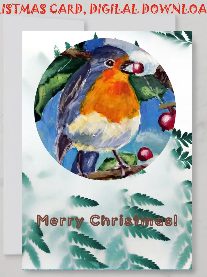 Printable Xmas Card, Winter birds Greeting card handmade, Christmas gift, Digital download
