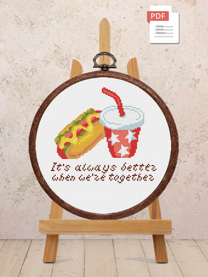 Hot Dog and Cola Cross Stitch Pattern, Kitchen Cross Stitch, Embroidery Cola, Hot Dog Cross Stitch Pattern, Modern Cross Stitch #kt029