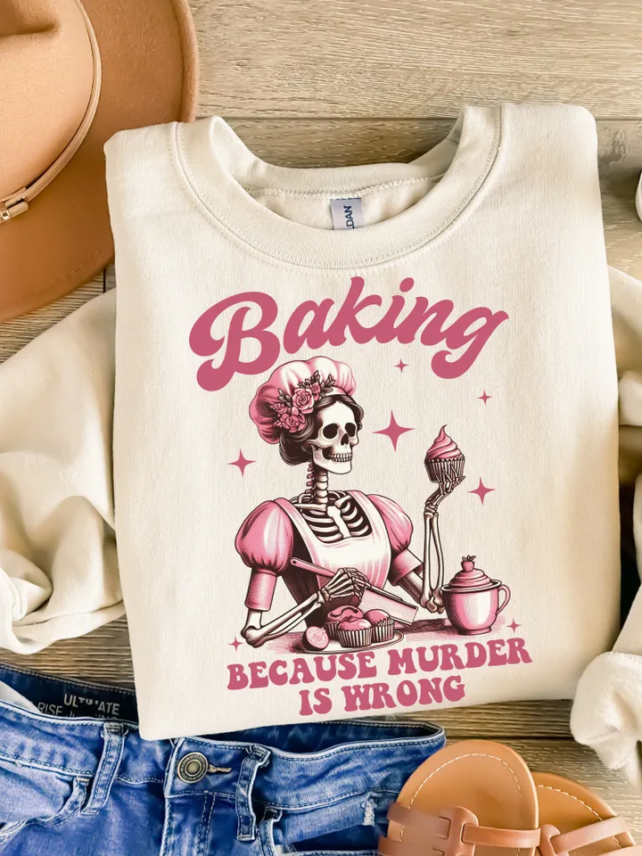 Baking Because Murder Is Wrong PNG Funny Skeleton Housewife Adult Humor Png Cute Pastel Goth Png Witchy Funny Sarcastic SUBLIMATION ORIGINAL