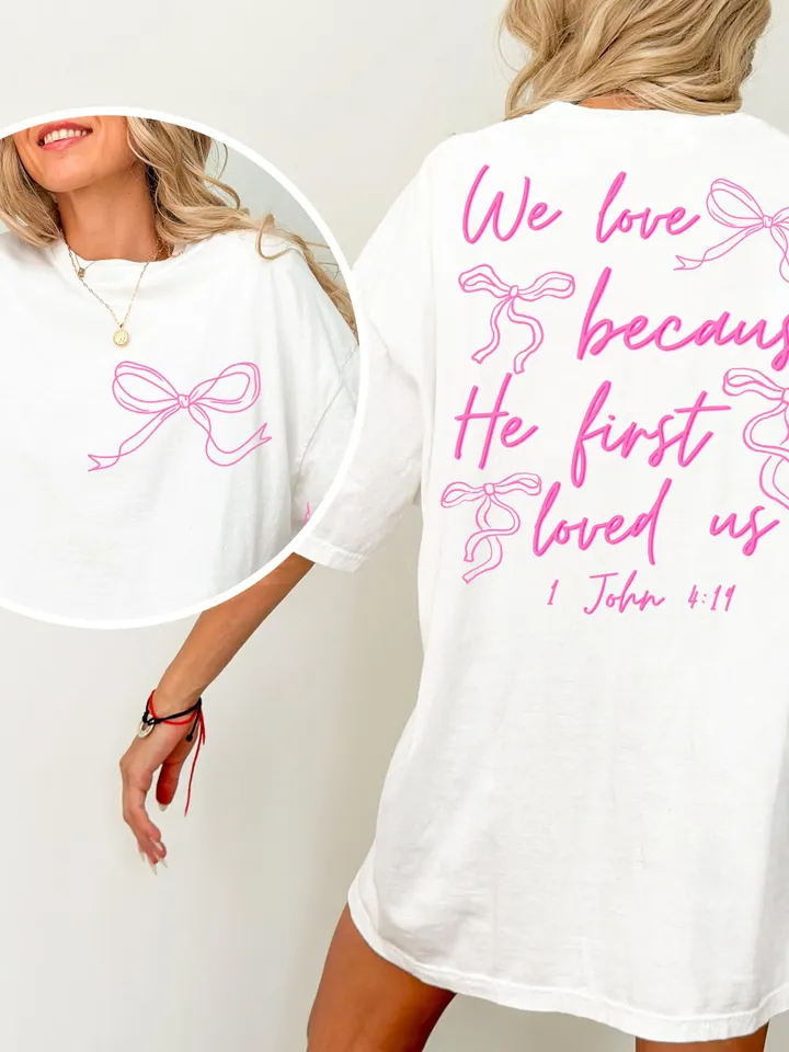 Coquette Jesus Valentine Cross Bow PNG, Christian Valentine png, He loved us first png, Jesus loves you, Pink Valentine, Jesus Valentine bow